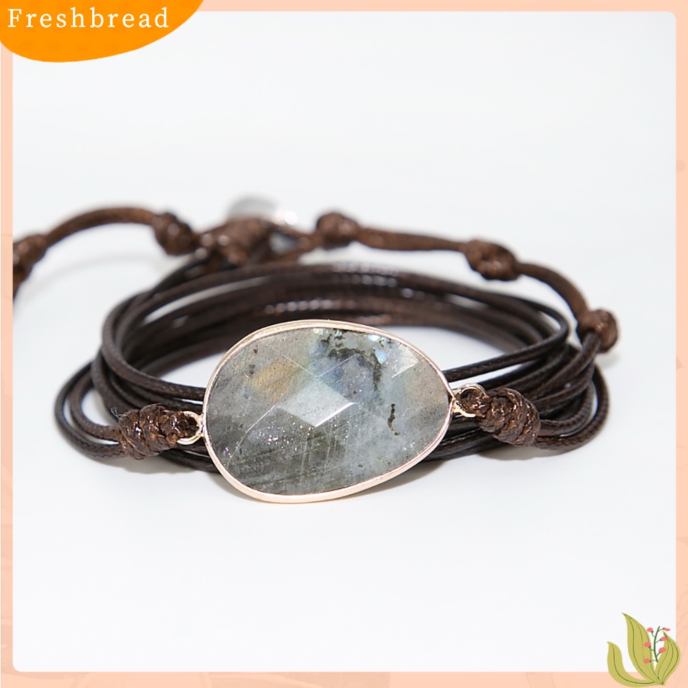 &lt; Freshbread &gt; Boho Unisex Multi Layer Simpul Tali Lilin Labradorite Stone Charm Handmade Gelang