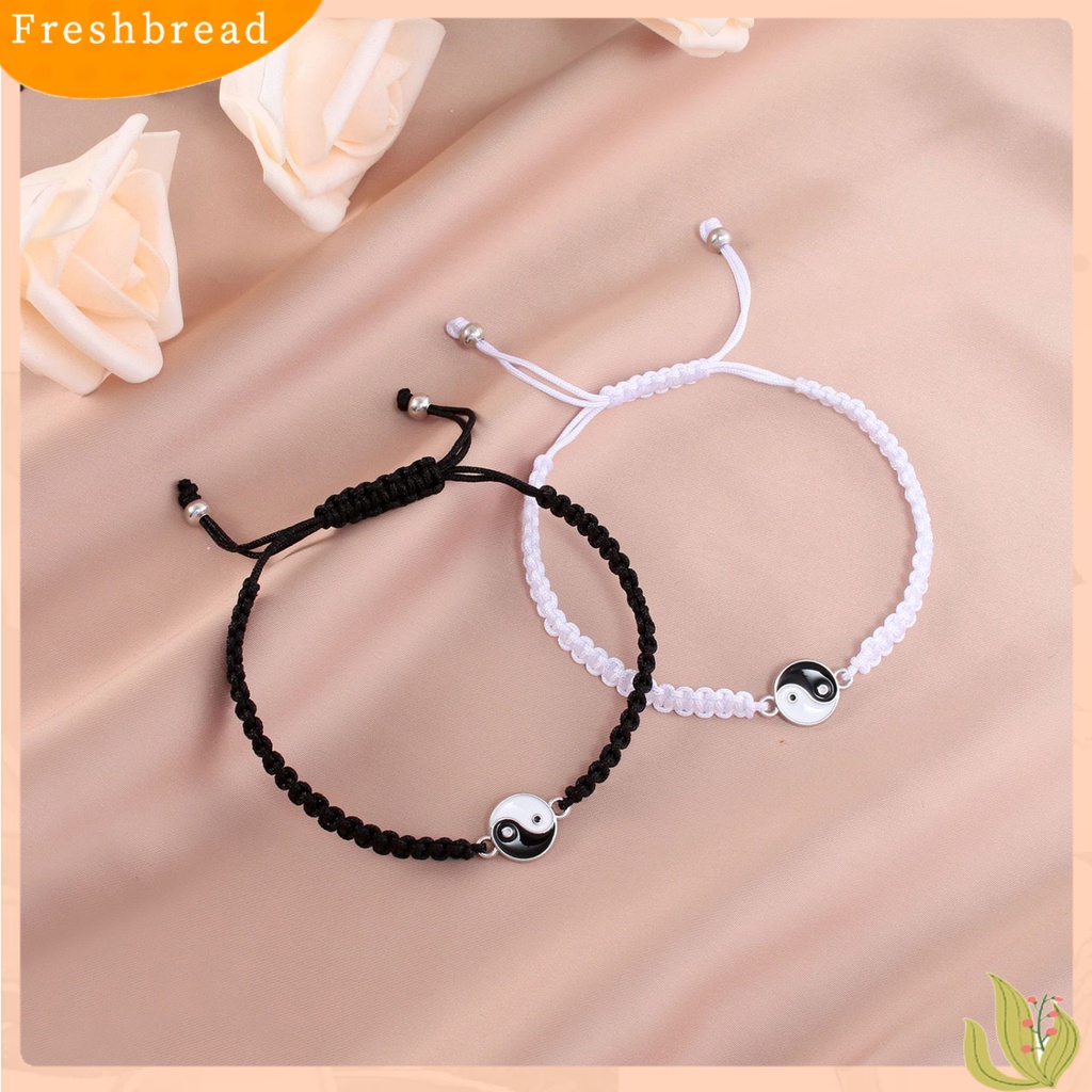 &lt; Freshbread &gt; Couple Gelang Handmade Braided Adjustable Round Beads Alloy Tai Chi Yin Yang Pria Wanita Tali String Fashion Perhiasan