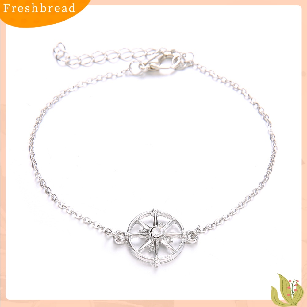 &lt; Freshbread &gt; 3Pcs Boho Multilayer Wanita Berongga Kompas/Gunung/Bulan Pesona Gelang Rantai