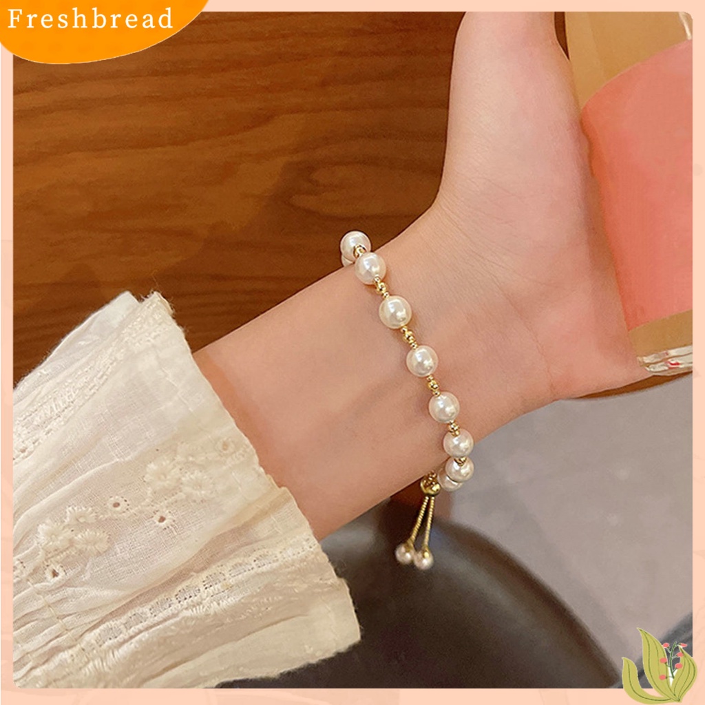 &lt; Freshbread &gt; Wanita Gelang Manik-Manik Dapat Disesuaikan Elegan Dainty Gaya Sederhana Hadiah Golden High Gloss Mutiara Imitasi Gelang Gadis Fashion Perhiasan