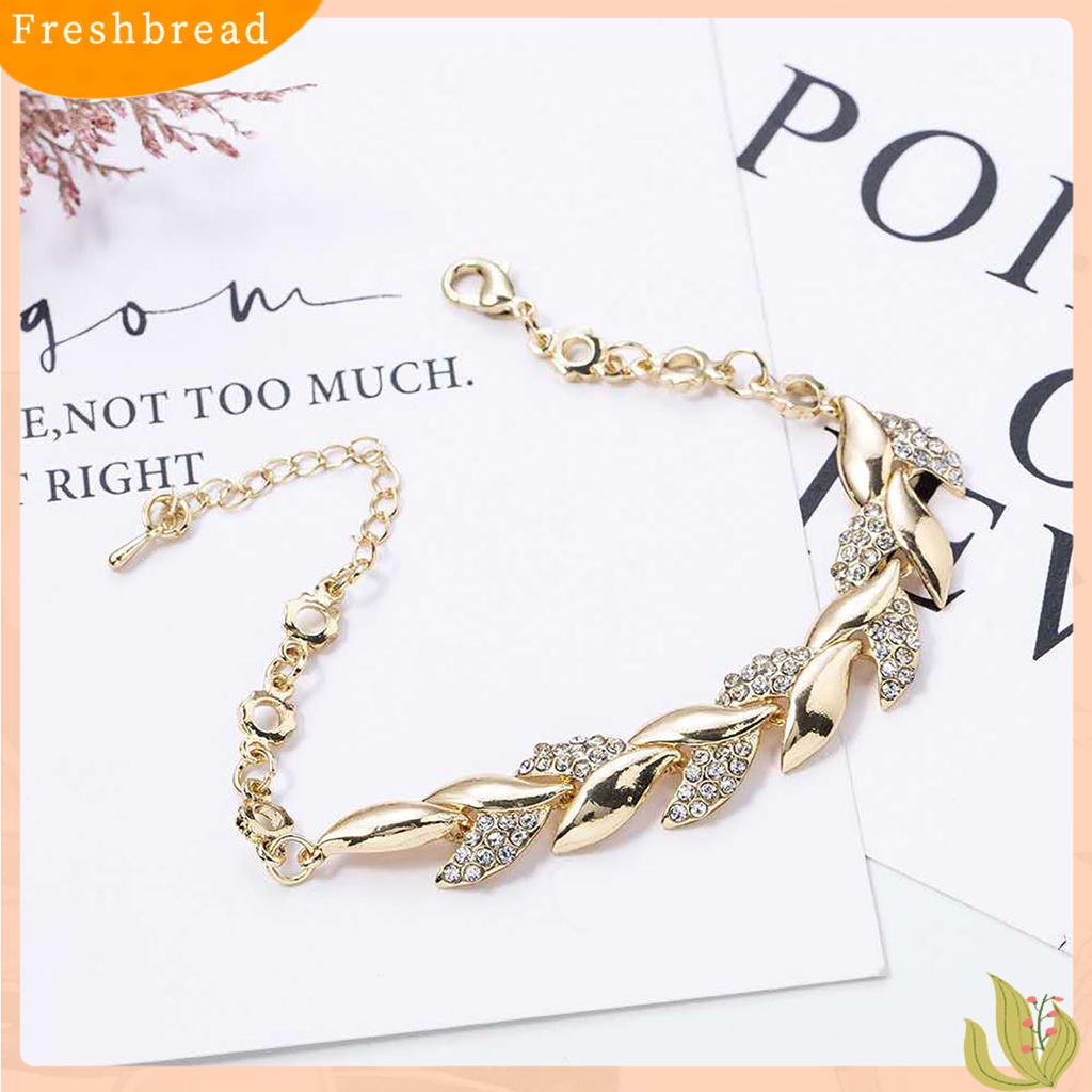 &lt; Freshbread &gt; Gelang Berlian Imitasi Daun Emas Adjustable Bangle Daun Elegan Untuk Wanita