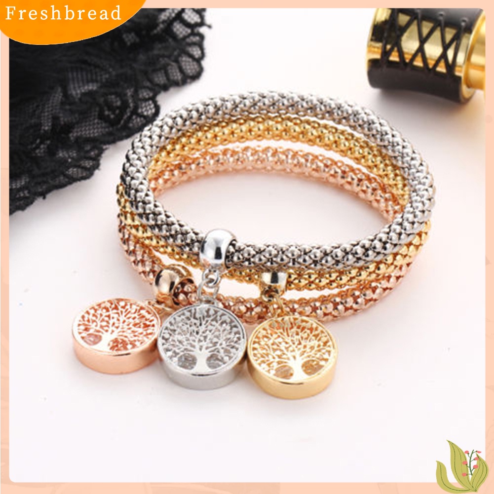 &lt; Freshbread &gt; 3Pcs/Set Wanita Fashion Burung Hantu Pohon Gelang Berlian Imitasi Liontin Bangle Perhiasan Hadiah