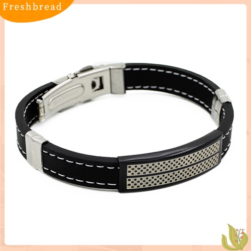 &lt; Freshbread &gt; Pria Cowok Keren Stainless Steel Gesper Karet Gelang Cuff Gelang Bangle Bracelet