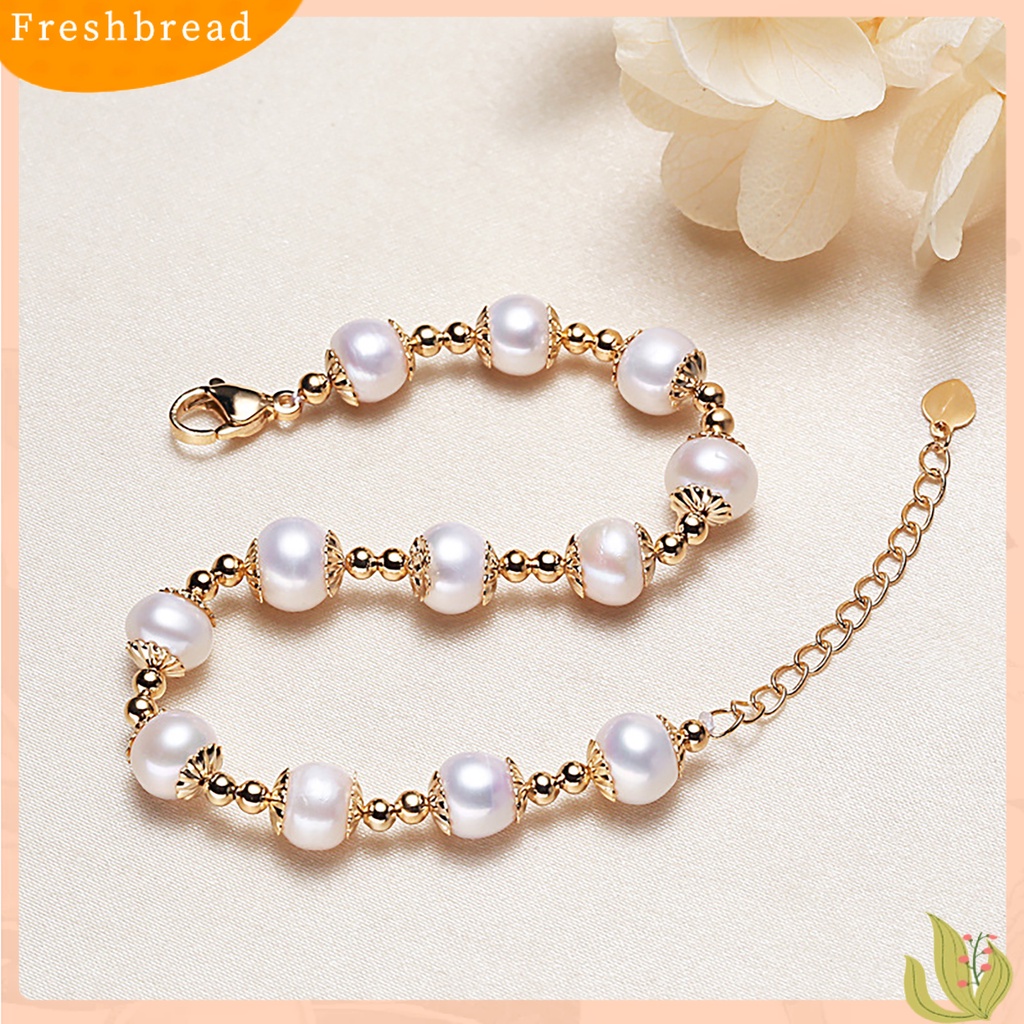 &lt; Freshbread &gt; Wanita Gelang Mutiara Imitasi Dekorasi Tahan Lama Stainless Bagus Penampilan Warna Kontras Hias Paduan Tembaga Adjustable Dipanjangkan Panjang Wanita Bangle Masa Kini