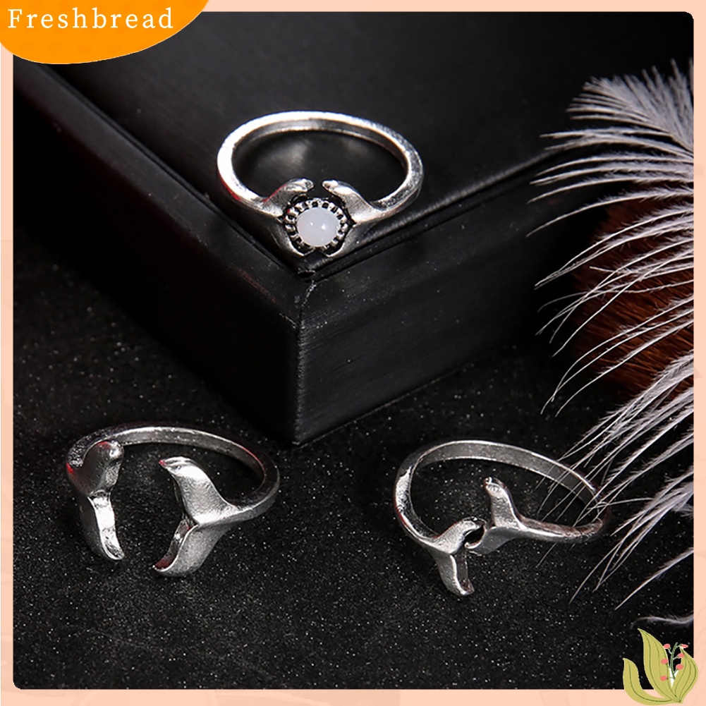 &lt; Freshbread &gt; 3Pcs/Set Wanita Fashion Ikan Paus Ekor Imitasi Batu Permata Midi Buku Jari Cincin Perhiasan