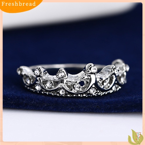 &lt; Freshbread &gt; Wanita Perak Berlapis Putri Ratu Berlian Imitasi Mahkota Cincin Pernikahan Perhiasan Hadiah