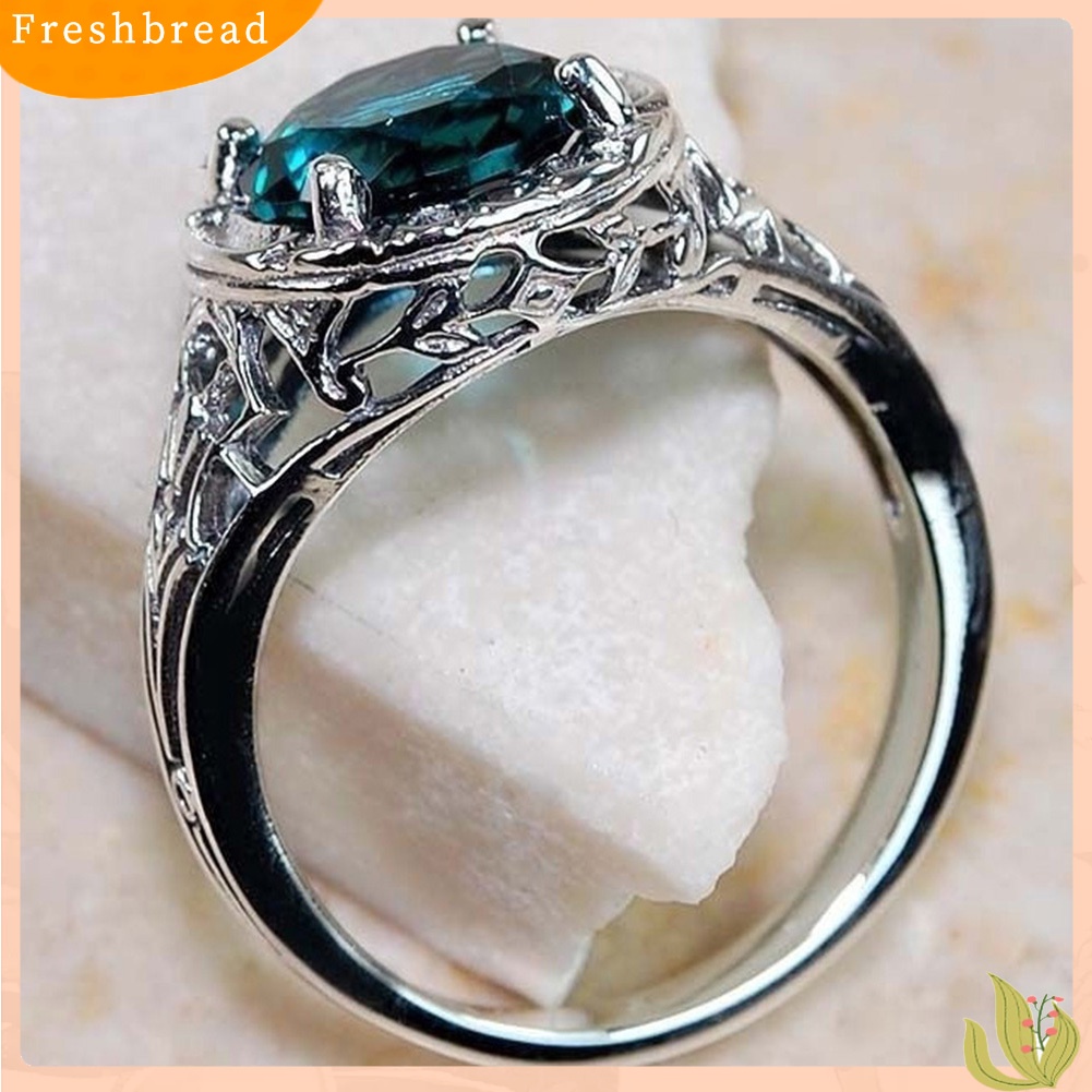 < Freshbread > Retro Wanita Besar Berlian Imitasi Bertatahkan Hollow Ukir Cincin Vintage Pesta Perhiasan