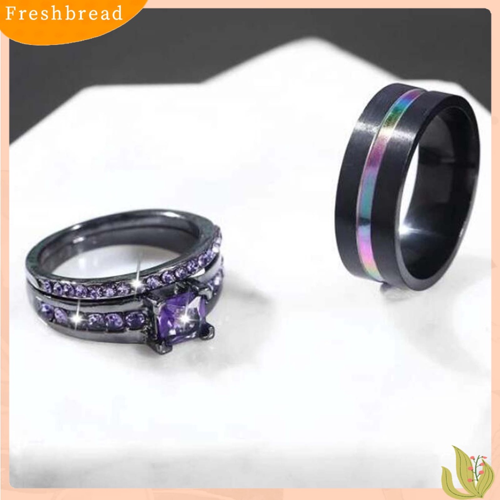 &lt; Freshbread &gt; 3Pcs/Set Cincin Pasangan Lebar Permukaan Halus Alloy Cubic Zirconia Garis Tipis Jari Rings Perhiasan Fashion