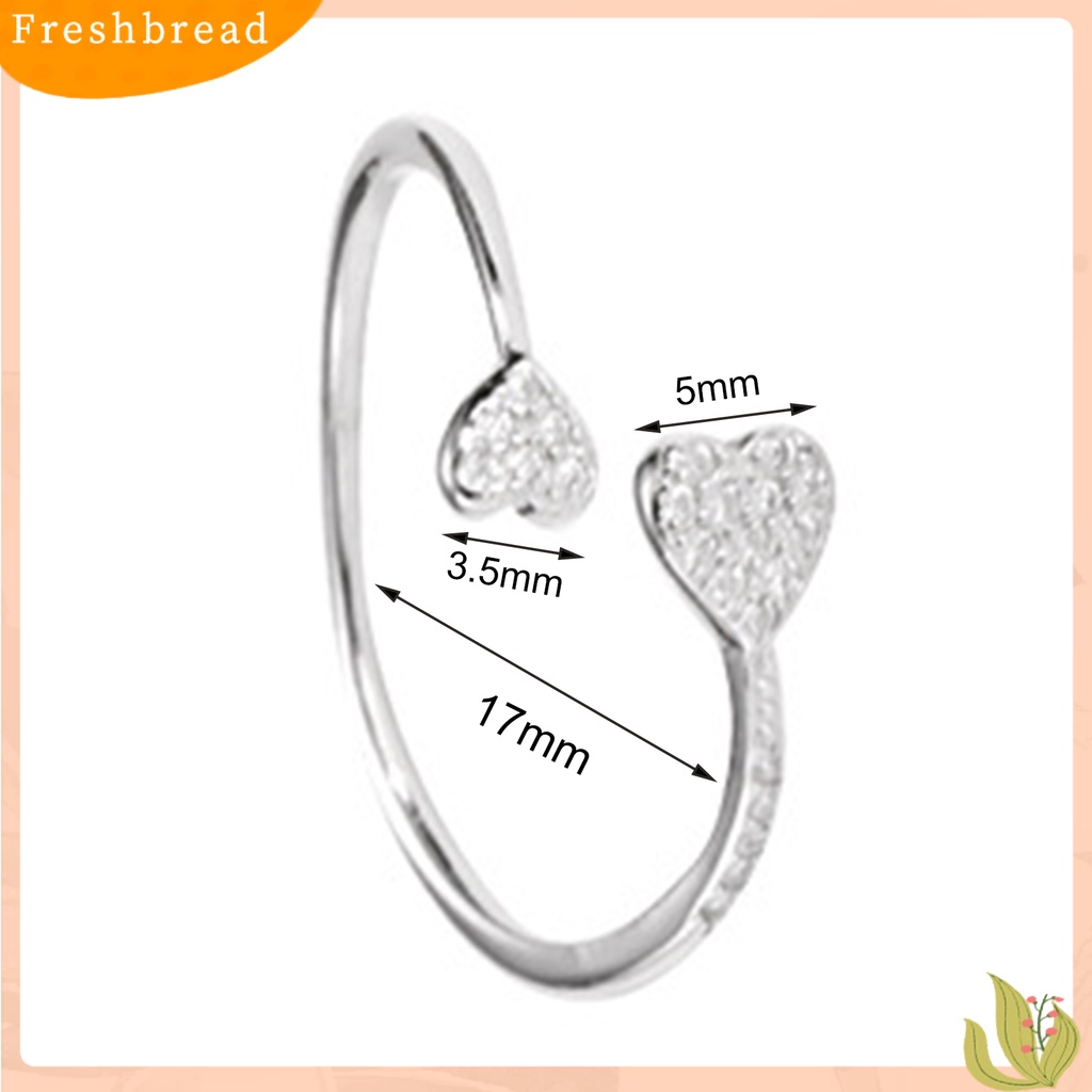 &lt; Freshbread &gt; Cincin Jari Hati Cubic Zirconia Perhiasan Pembukaan Adjustable Finger Ring Hadiah Hari Kasih Sayang