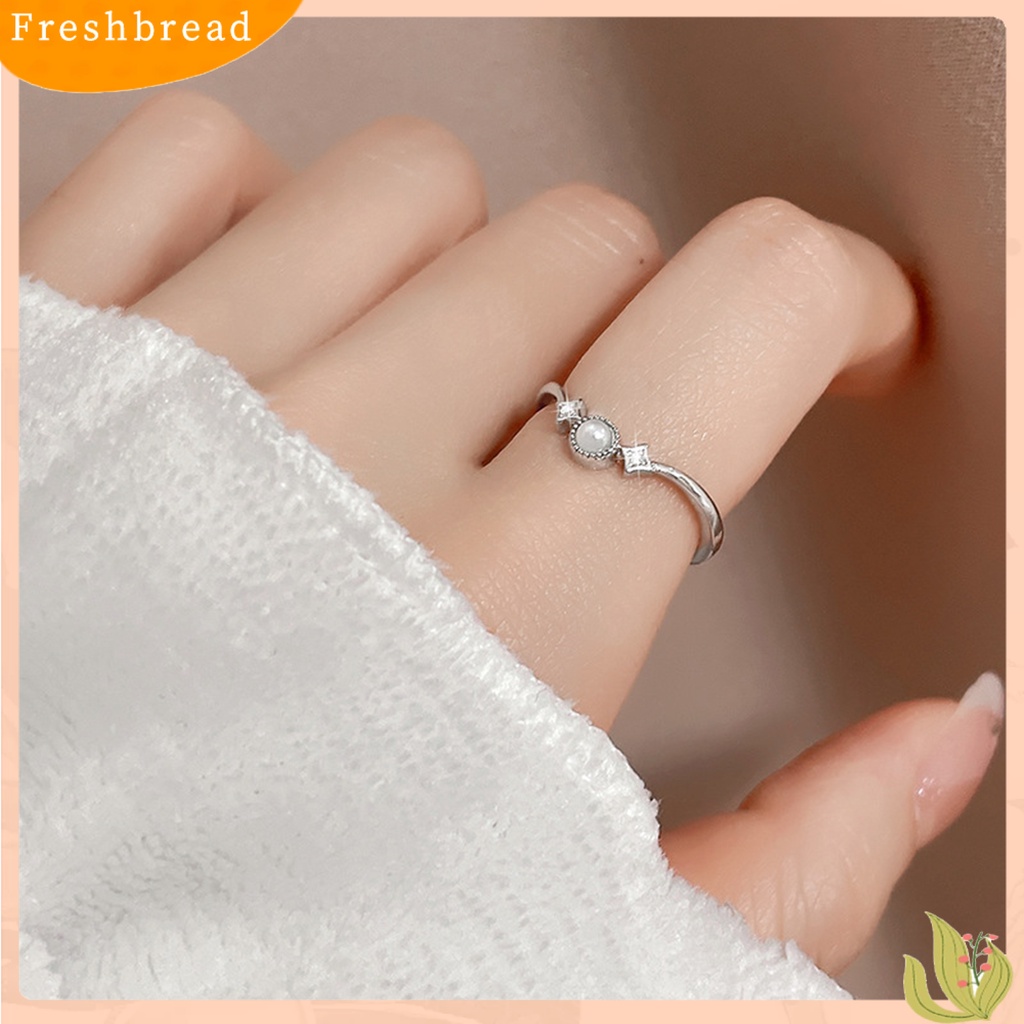 &lt; Freshbread &gt; Fashion Cincin Tembaga Berlian Imitasi Tidak Teratur Mutiara Imitasi Ladies Ring Untuk Lamaran