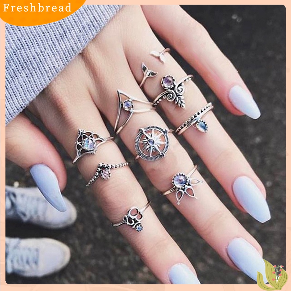 &lt; Freshbread &gt; 9Pcs Cincin Buku Jari Gaya Menarik Multi Gaya Mermaid Tail Midi Finger Knuckle Stacking Rings Set Untuk Club Party Banquet