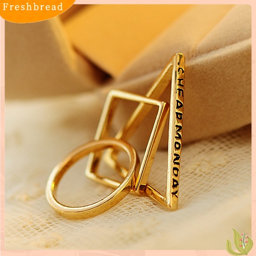 &lt; Freshbread &gt; 3Pcs Set Cincin Kombinasi Lingkaran Persegi Segitiga Geometris Emas Lucu Wanita