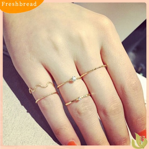 &lt; Freshbread &gt; 5Pcs/Set Band Cincin Gelombang Tumpuk Diatas Buku Jari Midi Rings Lady Jewelry Charm