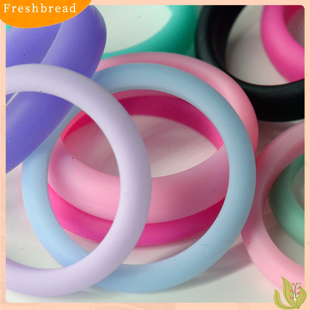 &lt; Freshbread &gt; 10Pcs Wanita Fashion Silikon Pernikahan Band Cincin Perhiasan Warna Solid Hadiah Pesta