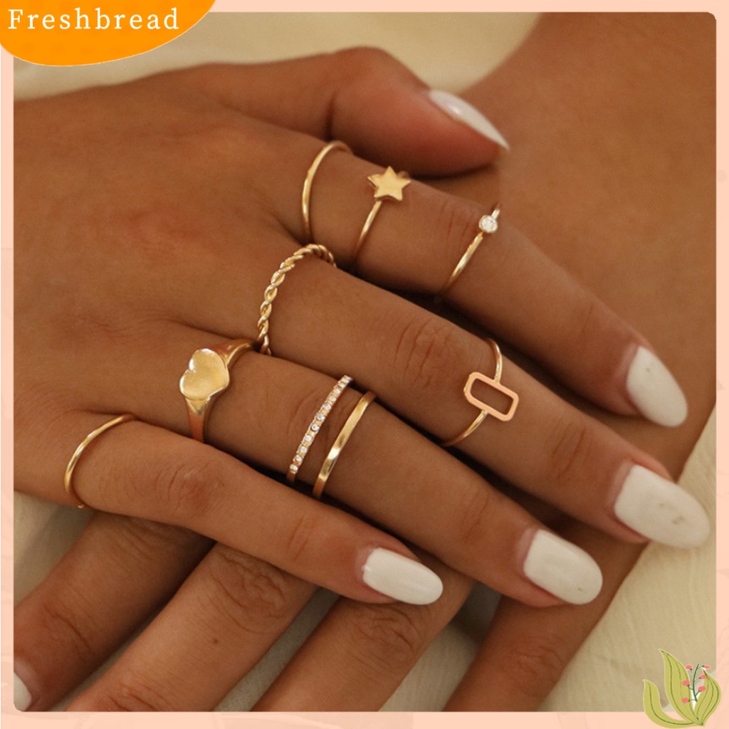 &lt; Freshbread &gt; 8Pcs Cincin Jari Bintang Berujung Lima Berlian Imitasi Perhiasan Electroplating Geometris Cincin Hadiah Ulang Tahun