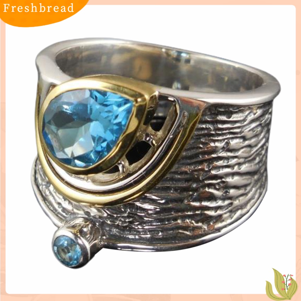 &lt; Freshbread &gt; Cincin Unisex Berbentuk Tetesan Air Perhiasan Etnik Fashion Penampilan Cincin Lebar Permata Imitasi Untuk Pernikahan