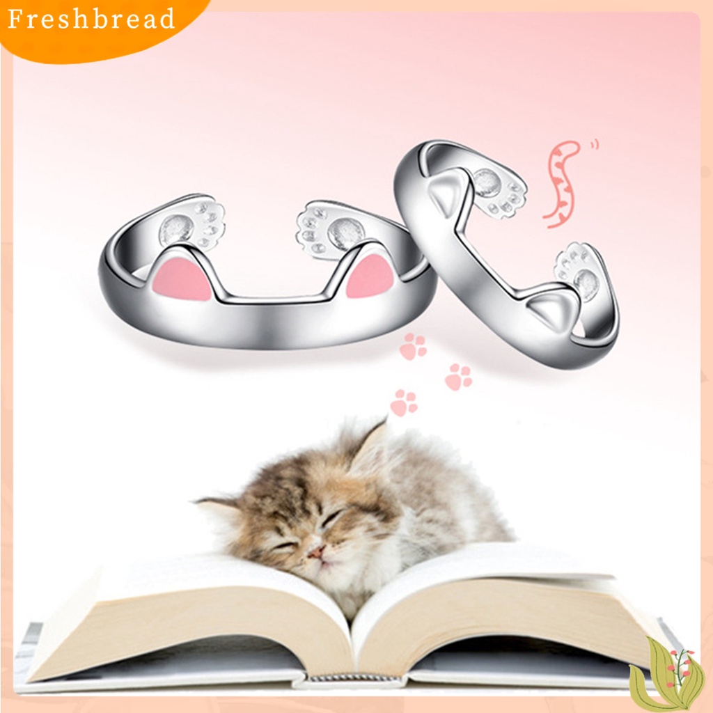 &lt; Freshbread &gt; Cincin Couple Telinga Kucing Plating Dekorasi Perhiasan Pembukaan Adjustable Finger Ring Untuk Pakaian Sehari-Hari