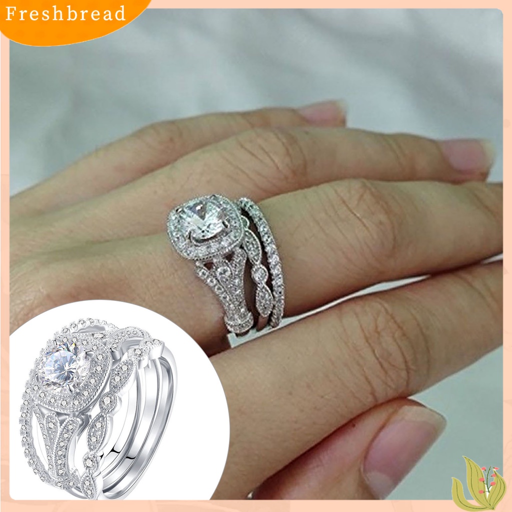 < Freshbread > 3Pcs/Set Indah Permukaan Halus Pernikahan Band Alloy Berlian Imitasi Elegan Wanita Rings Set Charm Jewelry
