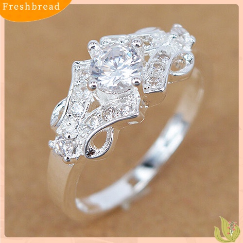 &lt; Freshbread &gt; Fashion Wanita Perak Berlapis Berlian Imitasi Kristal Cincin Pesta Pernikahan US Size 6-9