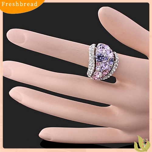 &lt; Freshbread &gt; Cincin Kristal Bening Wanita Lapis Emas 9K Berlian Imitasi Perhiasan Pernikahan Ukuran 6-9