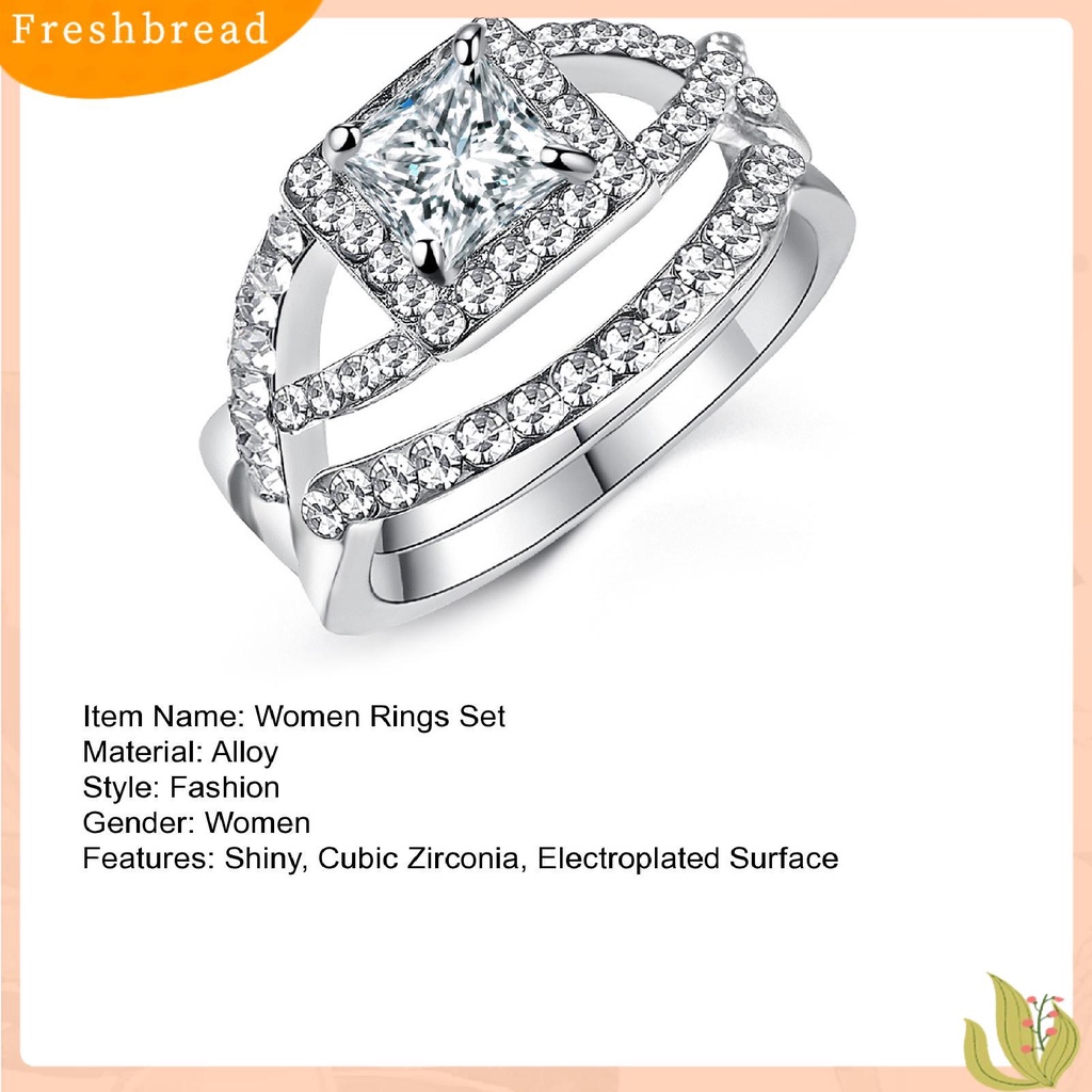 &lt; Freshbread &gt; 2Pcs/Set Wanita Cincin Set Shiny Cubic Zirconia Sparkling Geometric Electroplated Surface Dekoratif Hadiah Wanita Fashion Stackable Rings Set Perhiasan Untuk Pernikahan