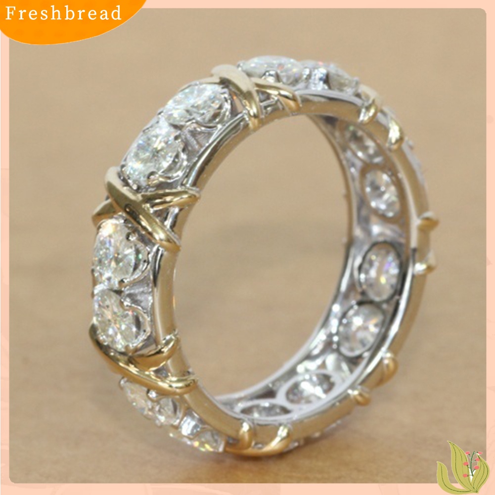 &lt; Freshbread &gt; Fashion Penuh Cubic Zirconia CZ Cross Cincin Berlapis Emas Putih Lady Pernikahan Perhiasan