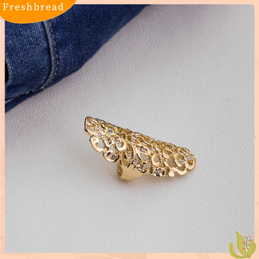 &lt; Freshbread &gt; Knuckle Ring Vintage Berlebihan Berongga Keluar Geometris Berlian Imitasi Dekorasi Electroplating Fashion Retro Ukiran Cincin Panjang Perhiasan Aksesoris