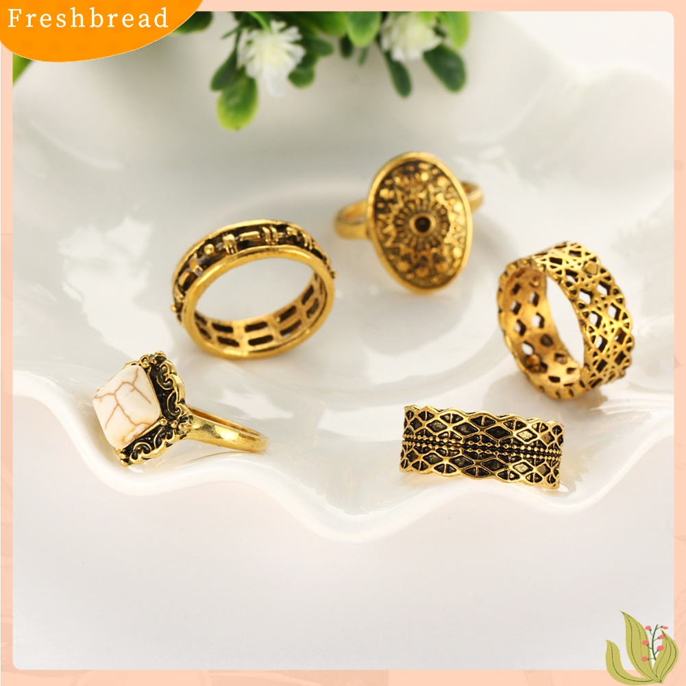 &lt; Freshbread &gt; 5Pcs/Set Vintage Wanita Buku Jari Midi Ujung Tumpuk Cincin Perhiasan Hadiah Golden