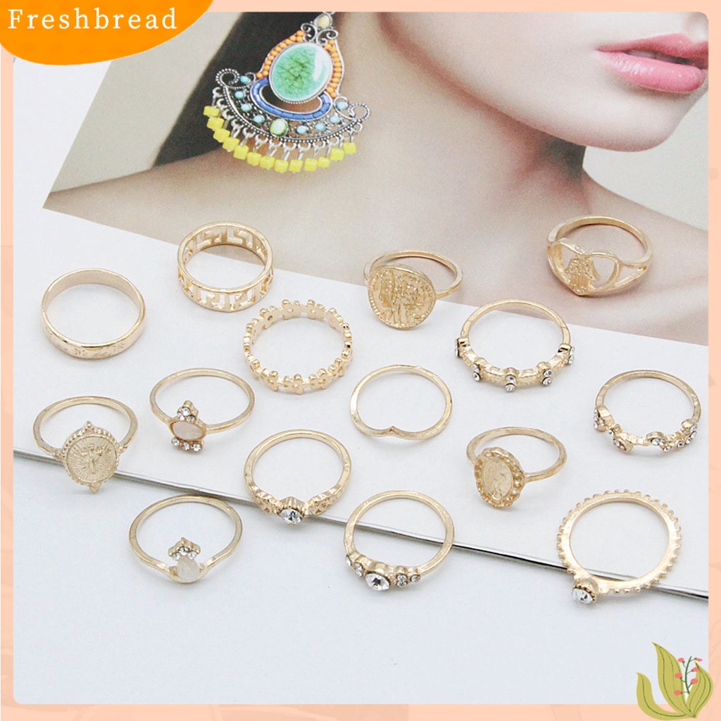 &lt; Freshbread &gt; 15Pcs/Set Cincin Fashion Cincin Jari Kristal Imitasi Hati Alloy Artistik Untuk Pakaian Sehari-Hari