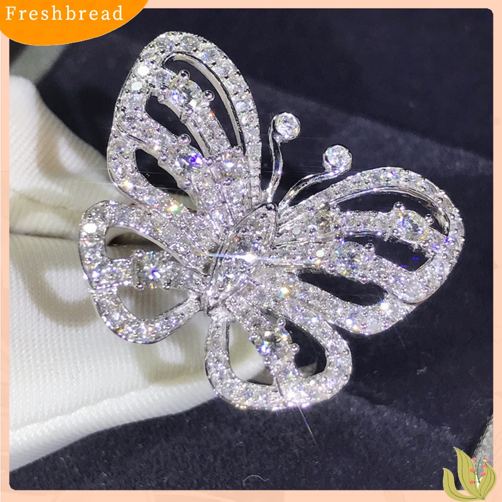 &lt; Freshbread &gt; Berlian Imitasi Penuh Berongga Kupu-Kupu Wanita Jari Cincin Hadiah Perhiasan Pesta Pernikahan