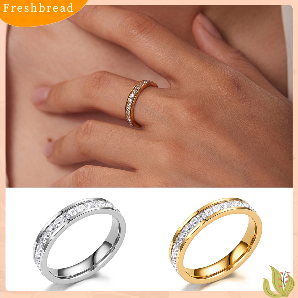 &lt; Freshbread &gt; Permukaan Halus Cincin Pasangan Mulia Persegi Cubic Zirconia Cincin Kawin Perhiasan Aksesori