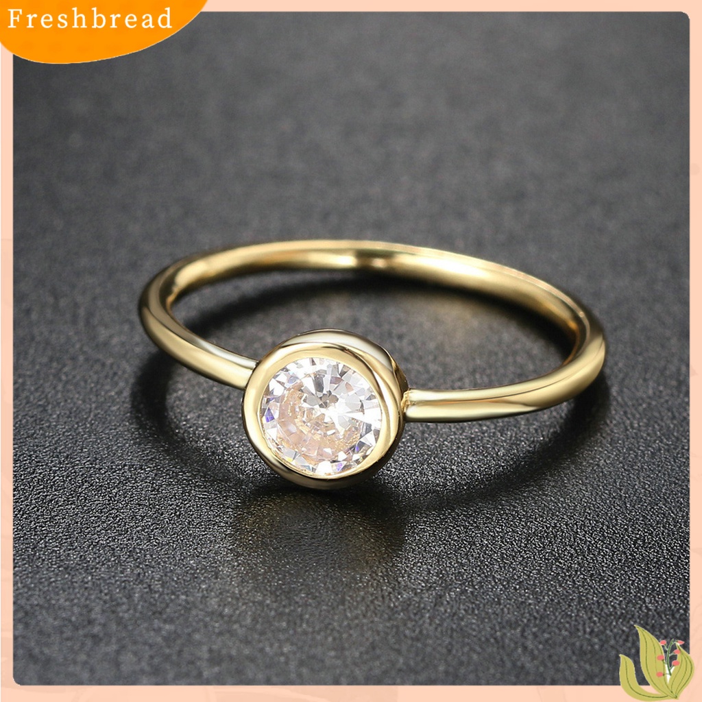 &lt; Freshbread &gt; Cincin Wanita Bulat Cubic Zirconia Perhiasan Sparkling Permukaan Halus Finger Ring Untuk Pernikahan