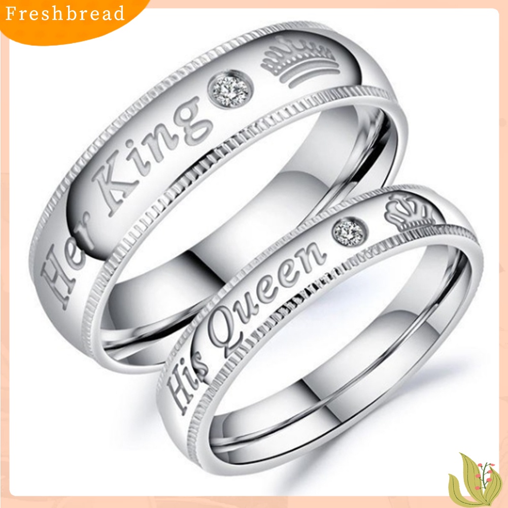 &lt; Freshbread &gt; Her King His Queen Cincin Berlian Imitasi Pasangan Pecinta Perhiasan Hadiah Hari Valentine