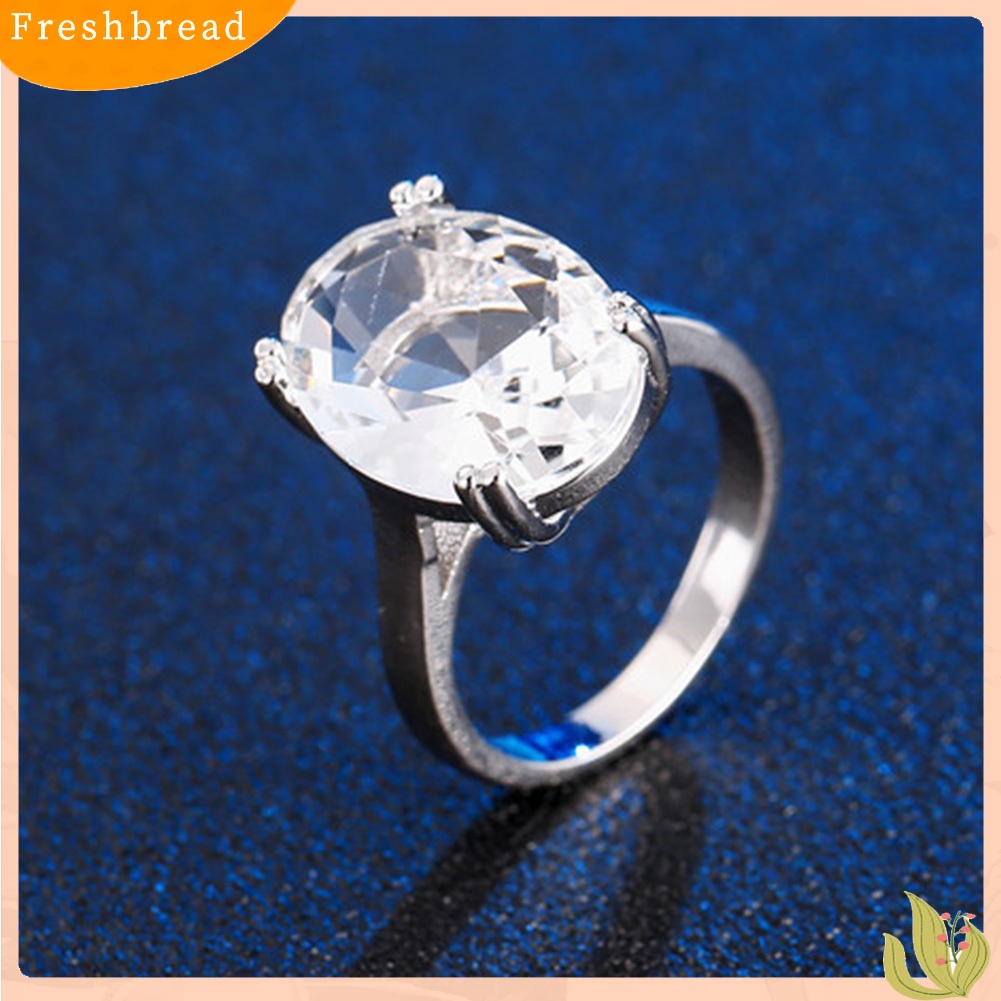 &lt; Freshbread &gt; Glitter Oval Cut Berlian Imitasi Bertatahkan Cincin Pengantin Pernikahan Pertunangan Perhiasan Hadiah