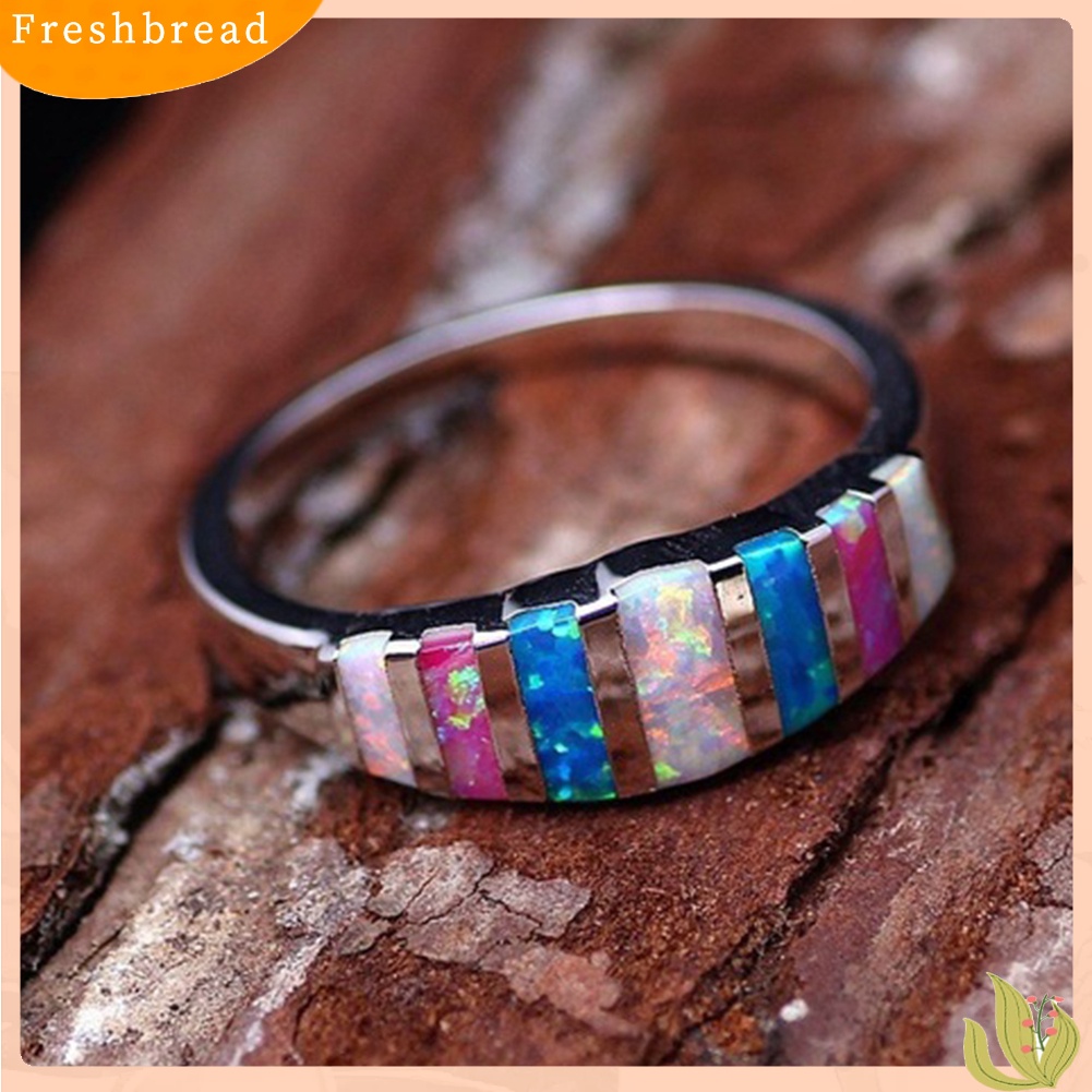 &lt; Freshbread &gt; Wanita Fashion Multicolor Faux Opal Bertatahkan Jari Cincin Hadiah Perhiasan Pesta Pernikahan