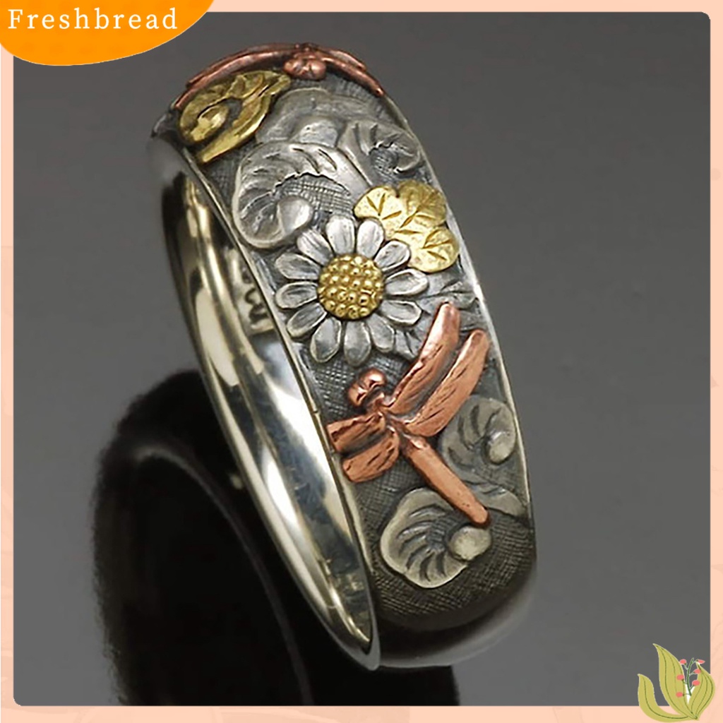 &lt; Freshbread &gt; Wanita Pria Elegan Motif Bunga Matahari Capung Desain Jari Cincin Band Perhiasan