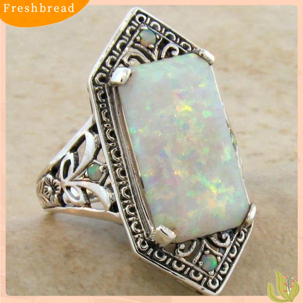 &lt; Freshbread &gt; Wanita Cincin Persegi Perhiasan Permata Imitasi Vintage Geometris Cincin Perhiasan Hadiah