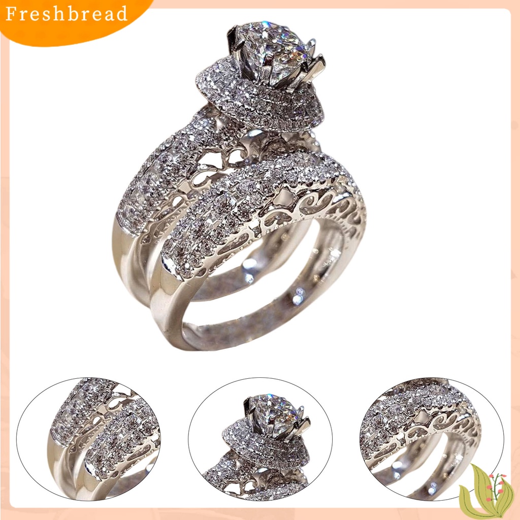 &lt; Freshbread &gt; 1pasang Cincin Couple Shiny Cubic Zirconia Jewelry Electroplated Cincin Indah Untuk Pernikahan