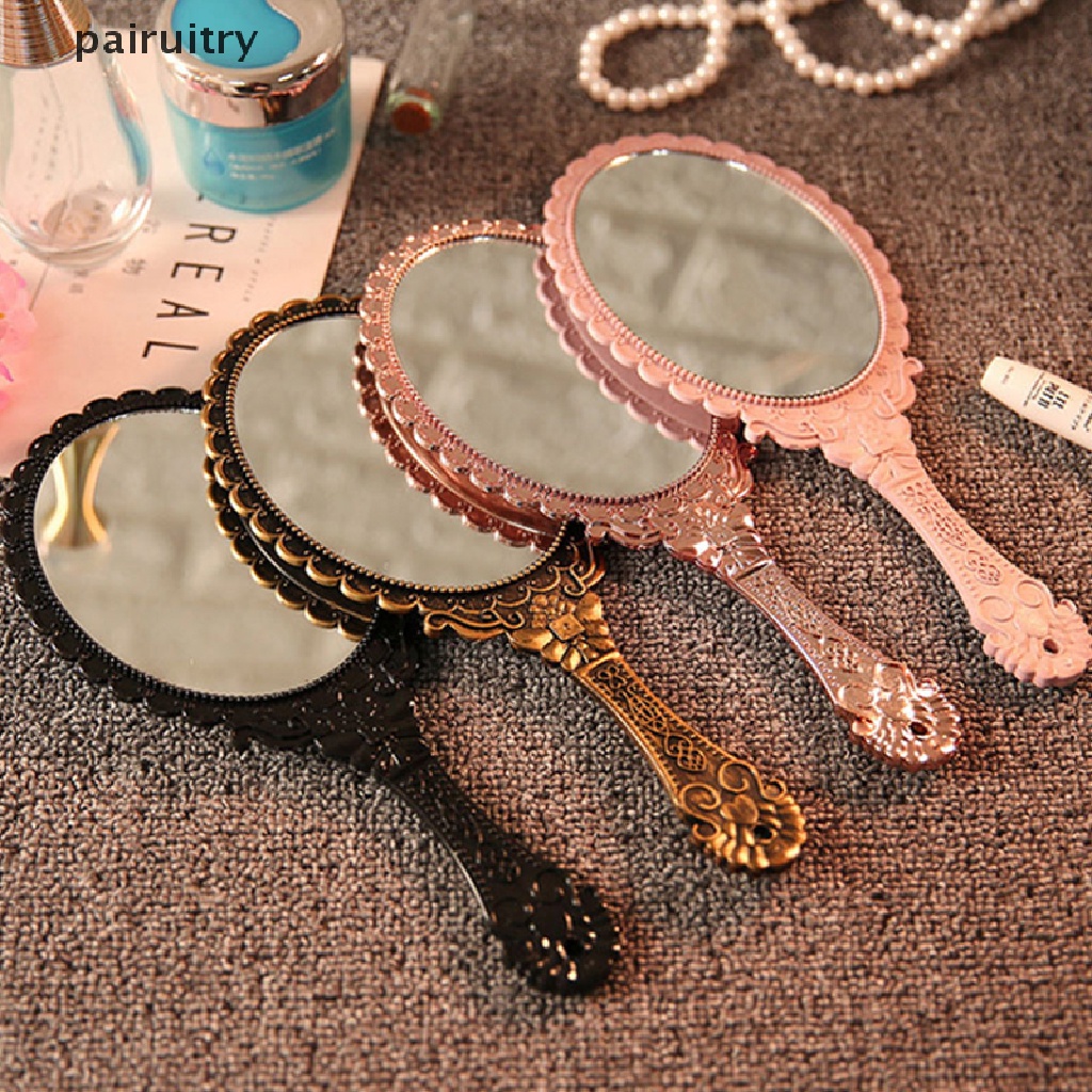 Prt Vintage Ukir Handheld Vanity Mirror Cermin Rias Tangan Gagang Cermin Kosmetik PRT