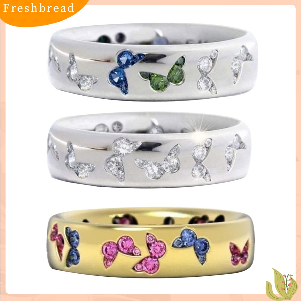 &lt; Freshbread &gt; Fashion Wanita Kupu-Kupu Cubic Zirconia Bertatahkan Jari Cincin Perhiasan Pesta Pernikahan