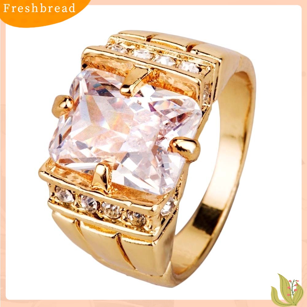 &lt; Freshbread &gt; Mewah Pria Persegi Cubic Zirconia Berlian Imitasi Jari Cincin Pernikahan Perhiasan Hadiah