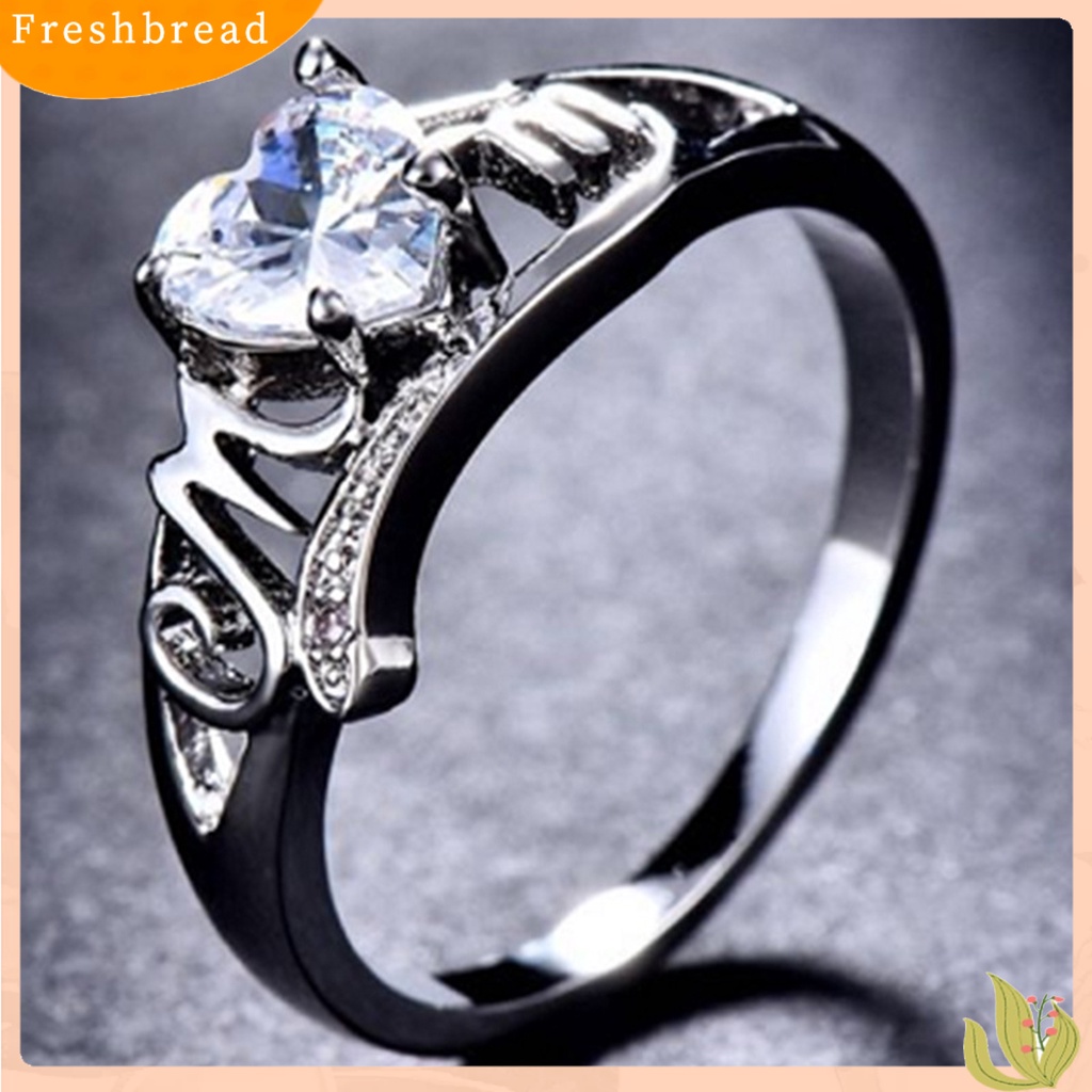 &lt; Freshbread &gt; Wanita Cincin Cinta Hati Electroplated Cubic Zirconia Bentuk Hati Jari Cincin Perhiasan Untuk Pertunangan