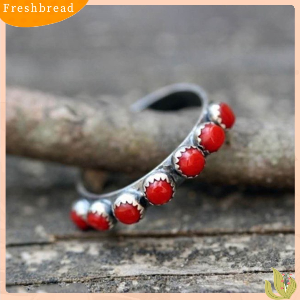 &lt; Freshbread &gt; Retro Gaya Etnik Turquoise Bulat Kecil Beads Cincin Wanita Perhiasan Aksesoris