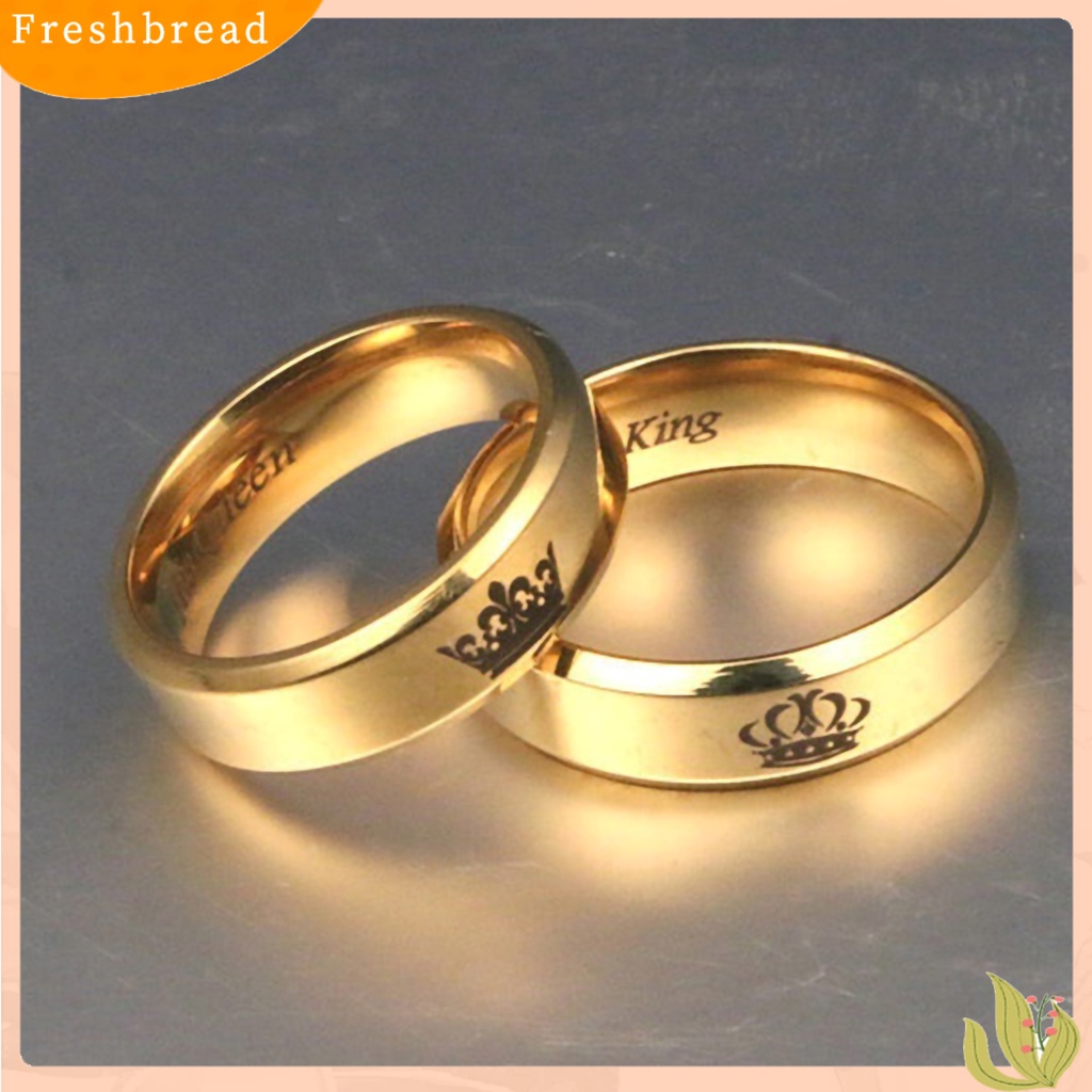 &lt; Freshbread &gt; Cincin Pasangan His Queen Her King Crown Titanium Steel Huruf Ukiran Kekasih Cincin Perhiasan Untuk Tunangan