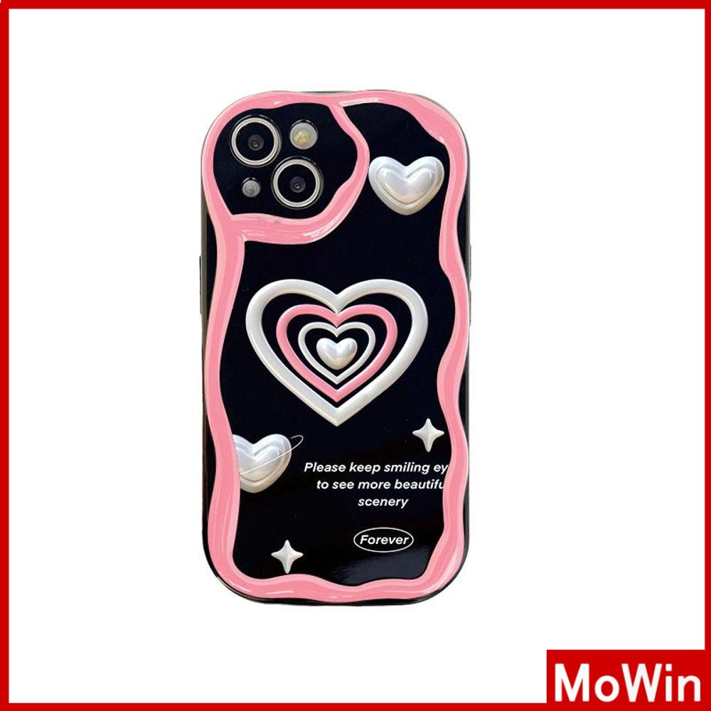 For iPhone 14 Pro Max iPhone Case 3D Curved Edge Wave TPU Airbag Shockproof Camera Cover Glossy Black Heart Shape Compatible with iPhone 13 Pro max 12 Pro Max 11 xr xs max 7Plus