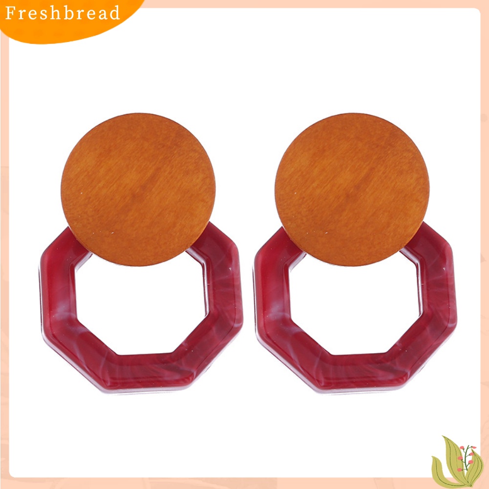 &lt; Freshbread &gt; Fashion Wanita Marble Grain Resin Octagon Menjuntai Ear Stud Earrings Perhiasan Hadiah