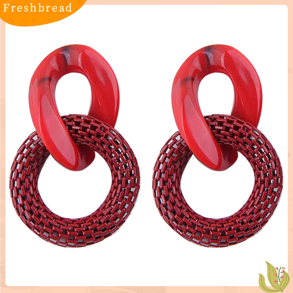 &lt; Freshbread &gt; Wanita Fashion Jala Akrilik Terkait Lingkaran Liontin Stud Anting Perhiasan Pesta