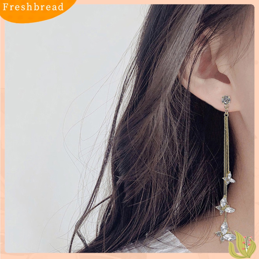 &lt; Freshbread &gt; 1pasang Wanita Anting Kupu-Kupu Jumbai Perhiasan Bersinar Kristal Imitasi Menjuntai Anting Pacaran