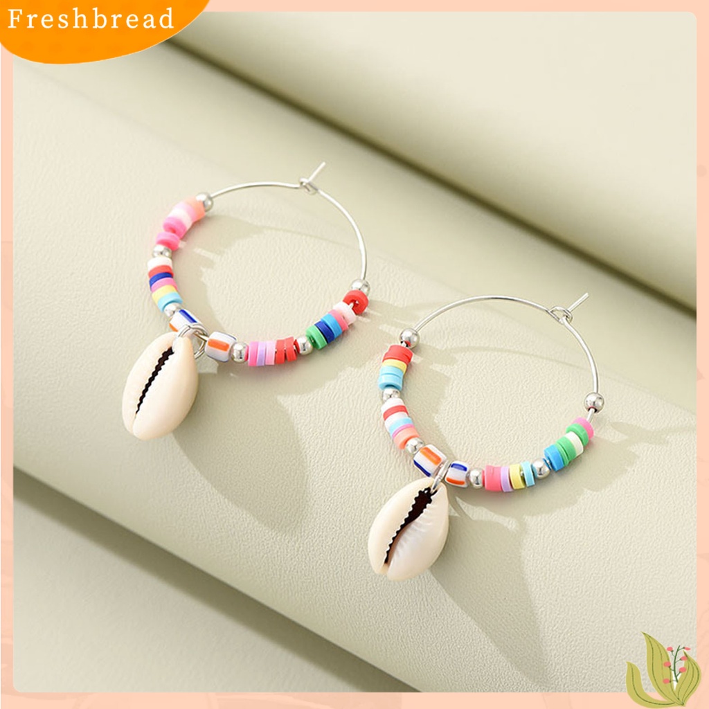 &lt; Freshbread &gt; 1pasang Drop Anting Warna-Warni Manis Manik-Manik Gaya Boho All-match Hias Hadiah Wanita Kerang Liontin Menjuntai Anting Perhiasan Untuk Pacaran