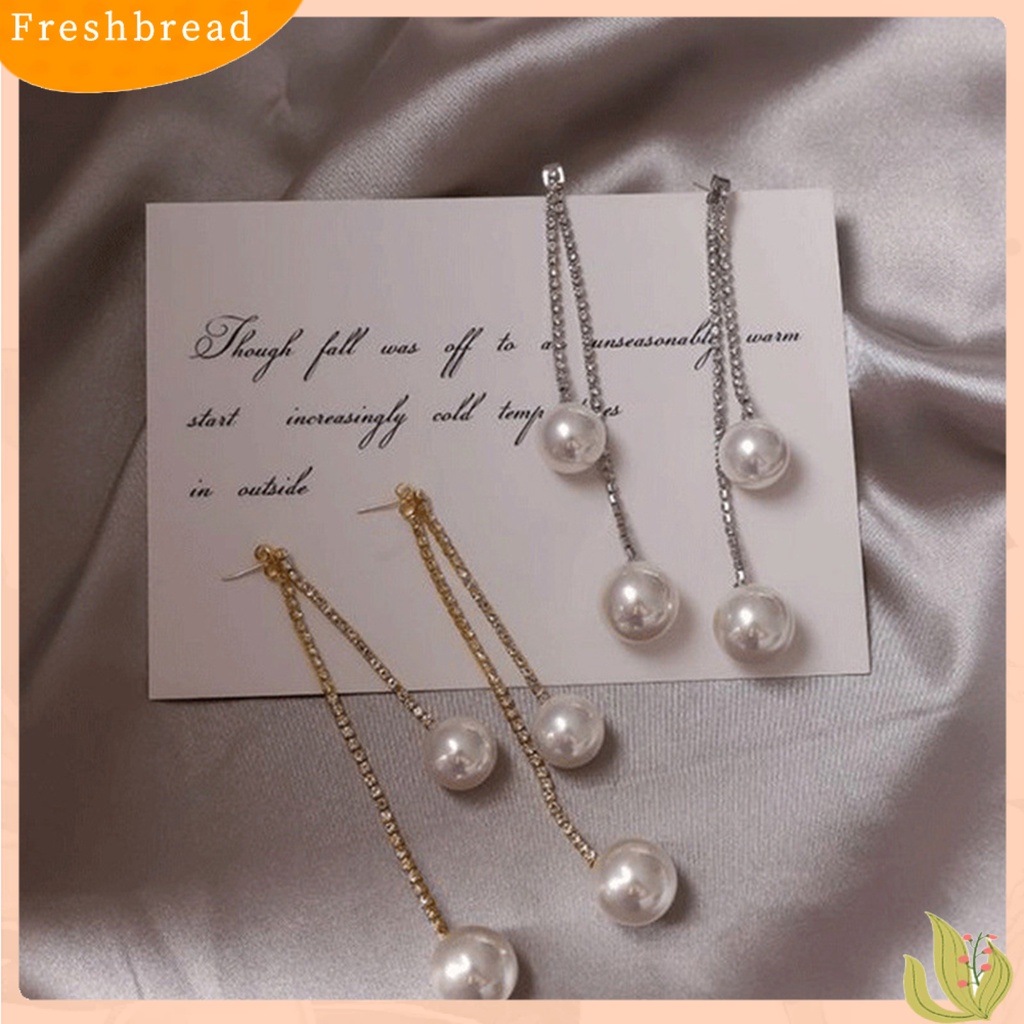 &lt; Freshbread &gt; 1pasang Menjuntai Anting Berlian Imitasi Mengkilap Hias Berkilau Geometris Anti Luntur Hias Hadiah Hari Kasih Sayang Wanita Mutiara Imitasi Panjang Rumbai Stud Earrings